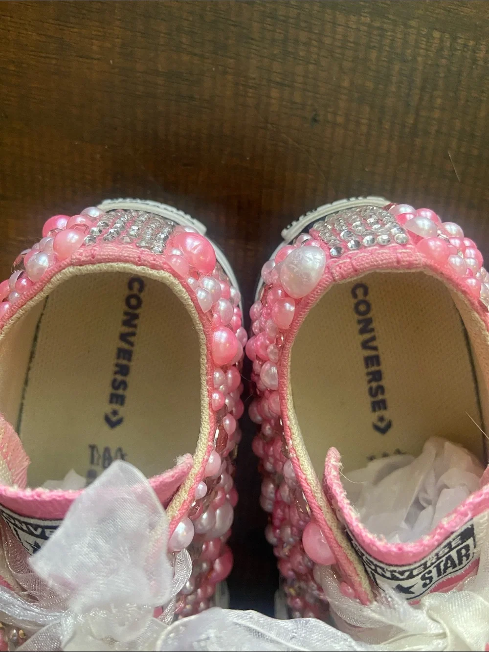Custom-decorated pink Converse All Star toddler shoes size 6